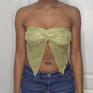 Floral Green And Gold Strapless Top